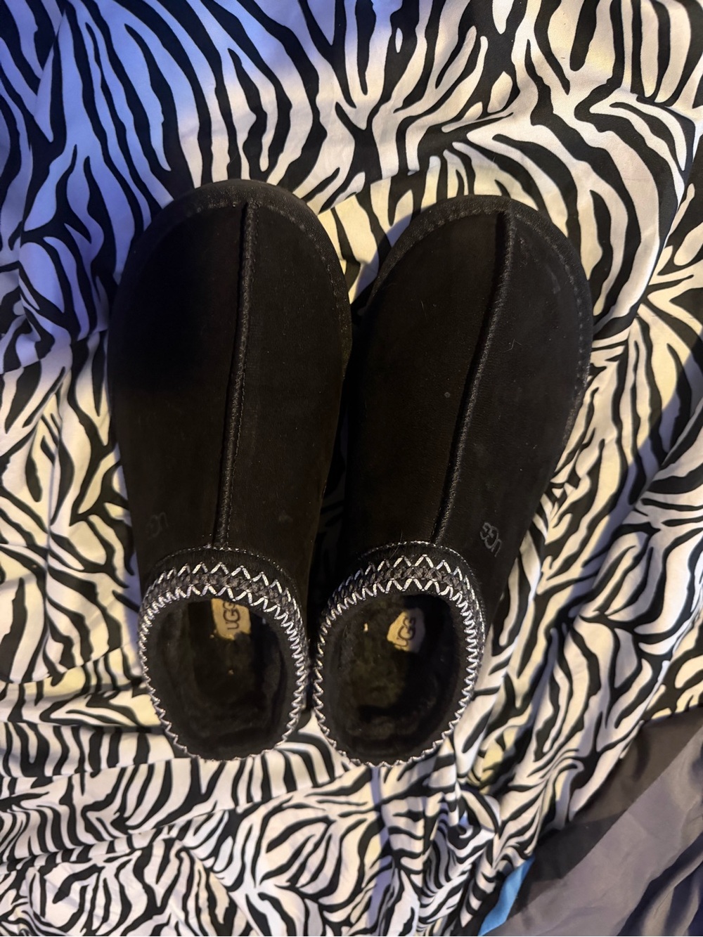 UGG Black Suede Slip-On Mule Slippers with Contrast Stitch